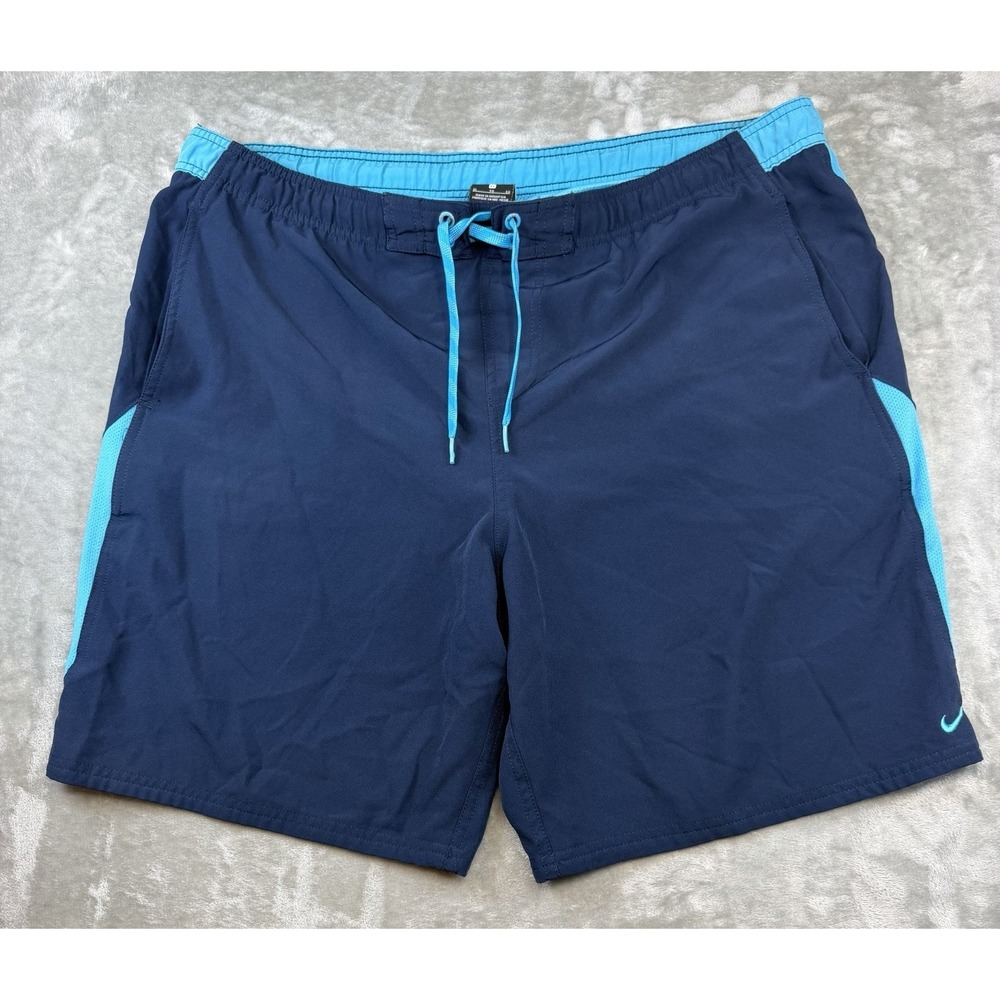 Nike Board Shorts Men's XL Blue With Light Blue Swim Trunks Pockets Drawstring